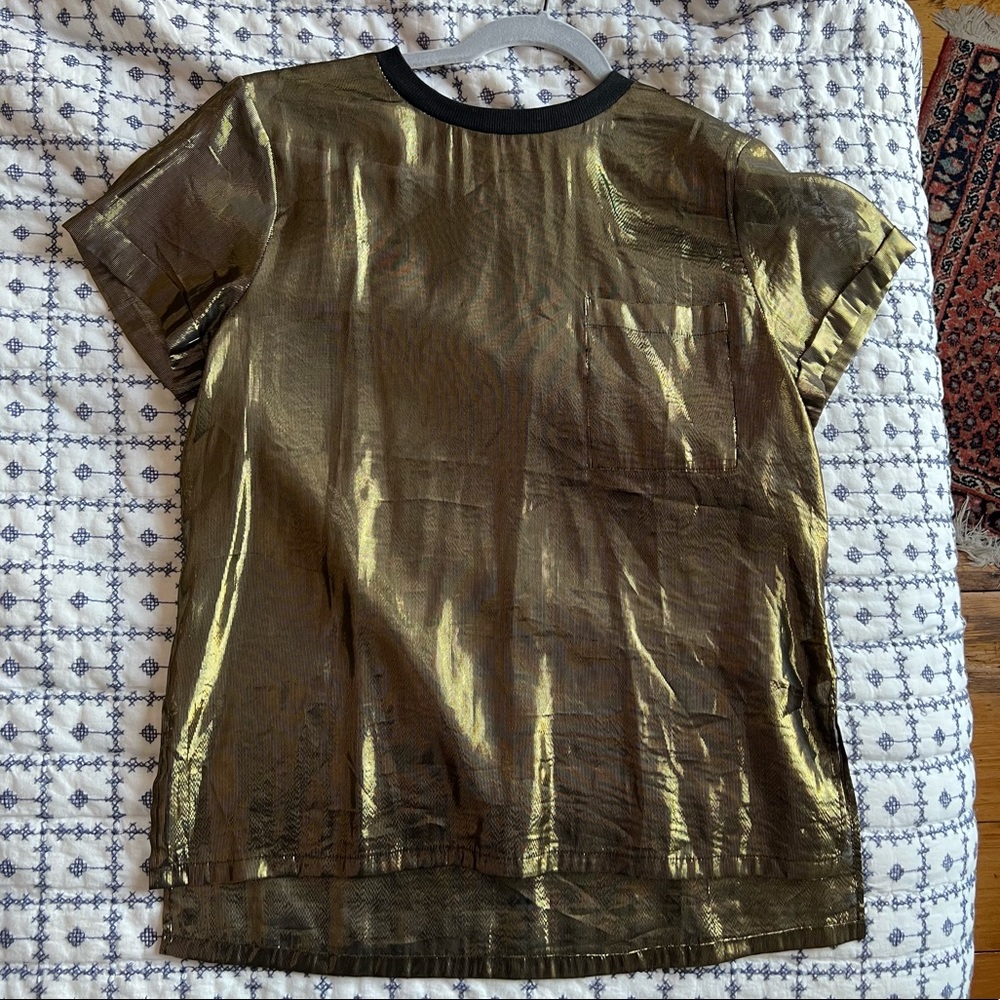 Urban Outfitters Silence + Noise Mesh Gold Shimmer Cotton Ringer Tee